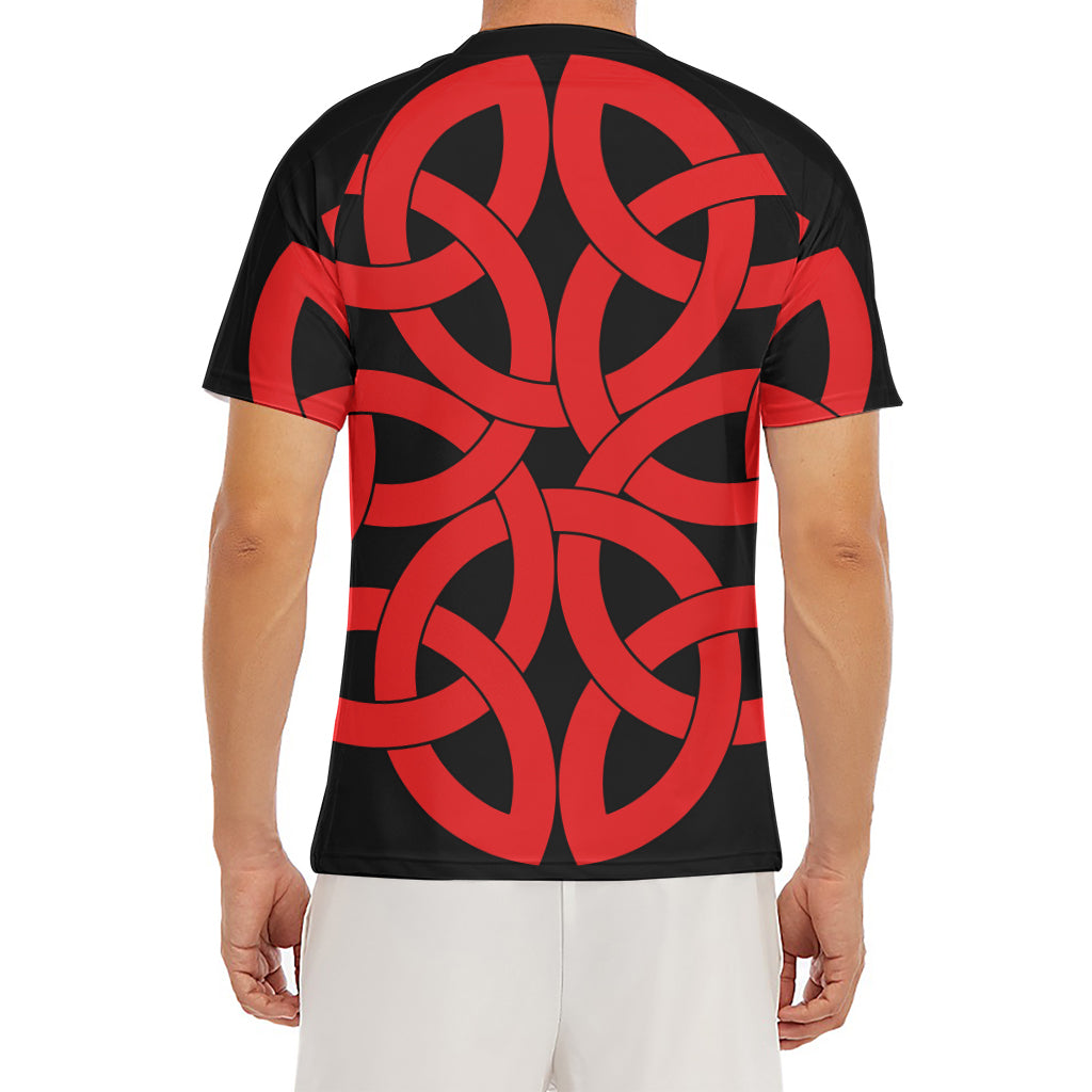 Red Celtic Knot Print Men's Short Sleeve Rash Guard