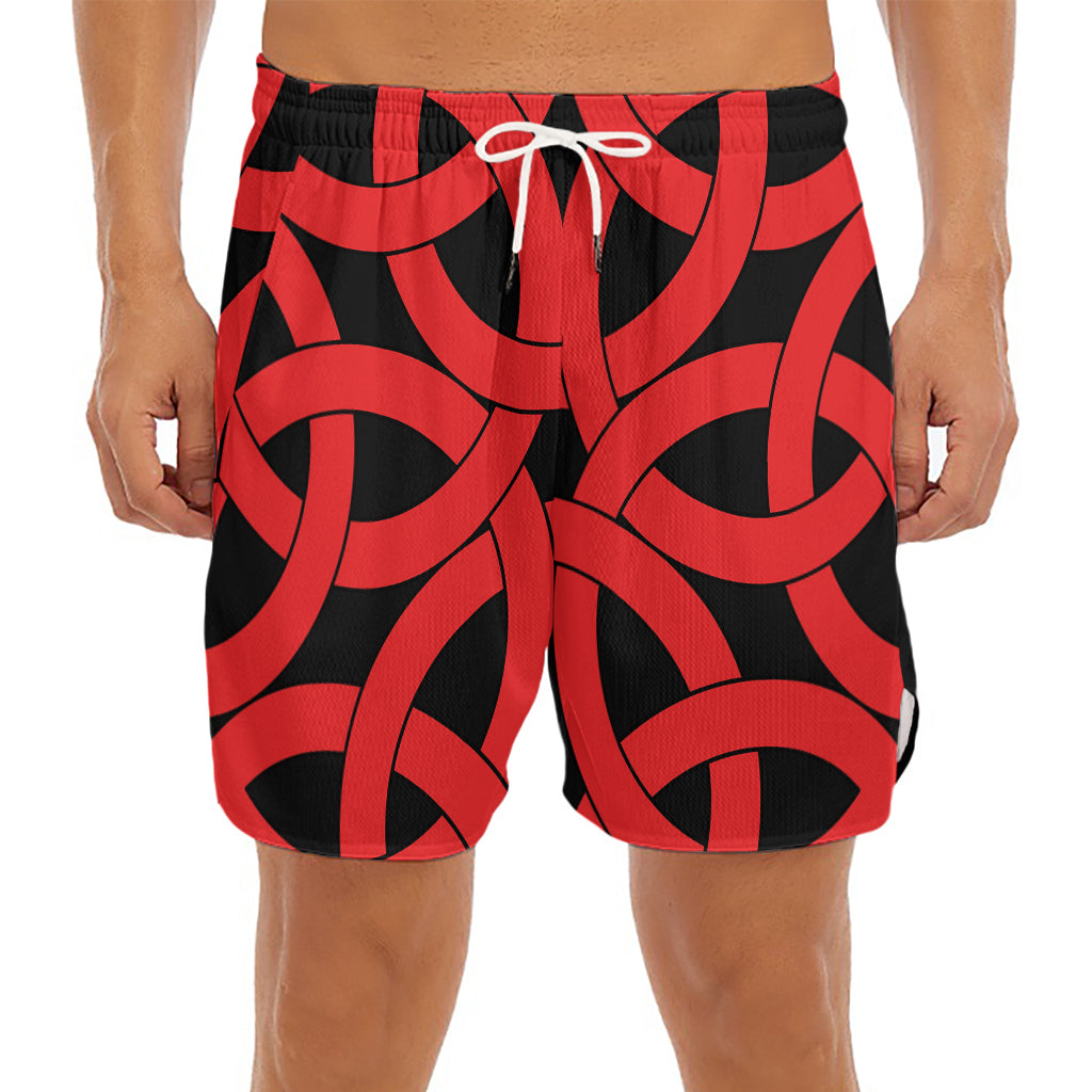 Red Celtic Knot Print Men's Split Running Shorts