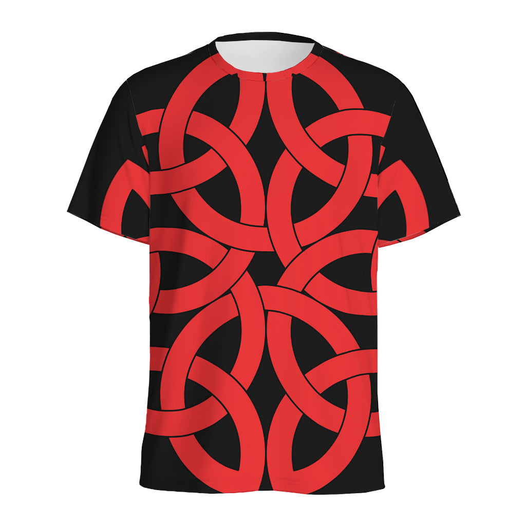 Red Celtic Knot Print Men's Sports T-Shirt