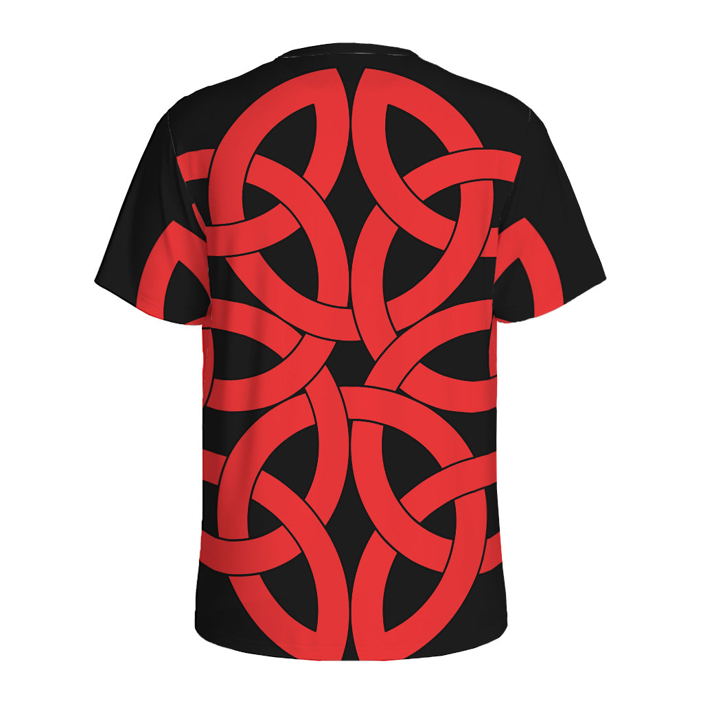 Red Celtic Knot Print Men's Sports T-Shirt