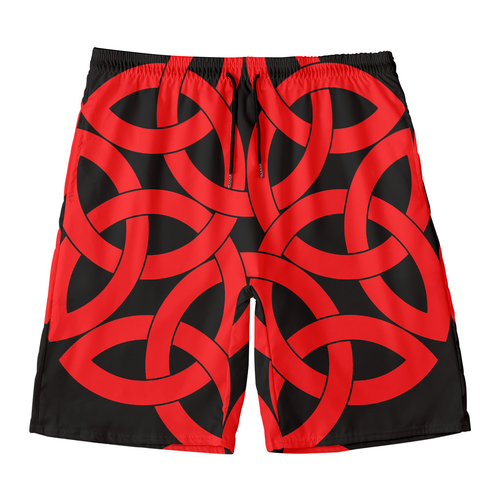 Red Celtic Knot Print Men's Swim Trunks