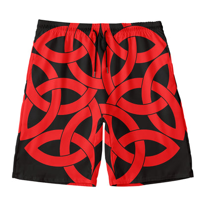 Red Celtic Knot Print Men's Swim Trunks