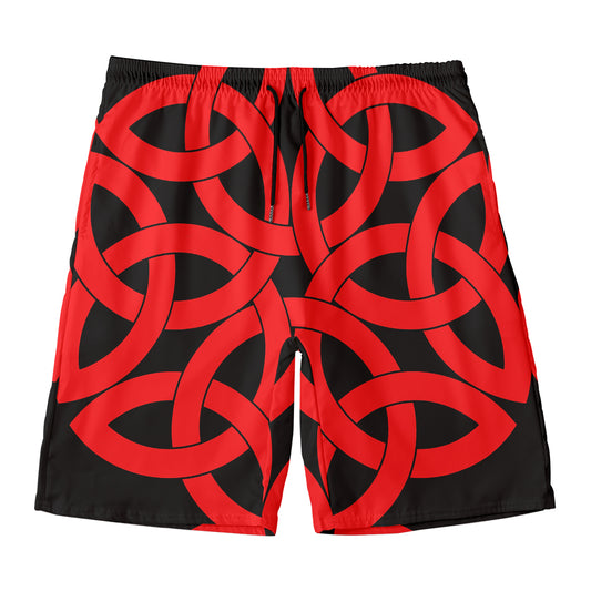 Red Celtic Knot Print Men's Swim Trunks
