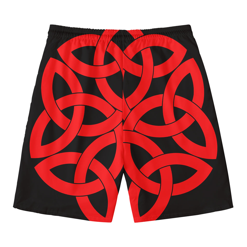 Red Celtic Knot Print Men's Swim Trunks
