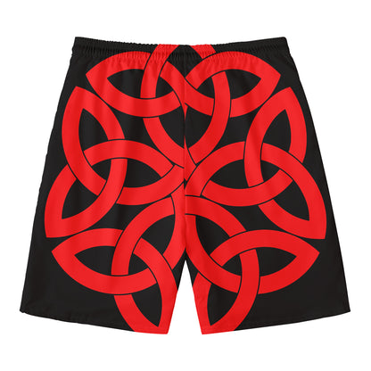 Red Celtic Knot Print Men's Swim Trunks