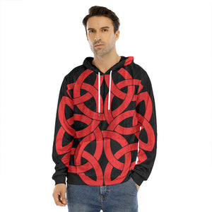 Red Celtic Knot Print Men's Velvet Pullover Hoodie