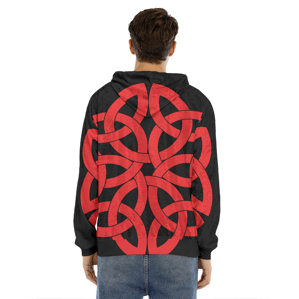 Red Celtic Knot Print Men's Velvet Pullover Hoodie