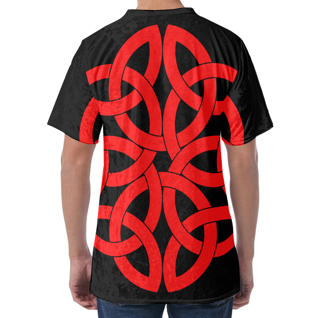 Red Celtic Knot Print Men's Velvet T-Shirt