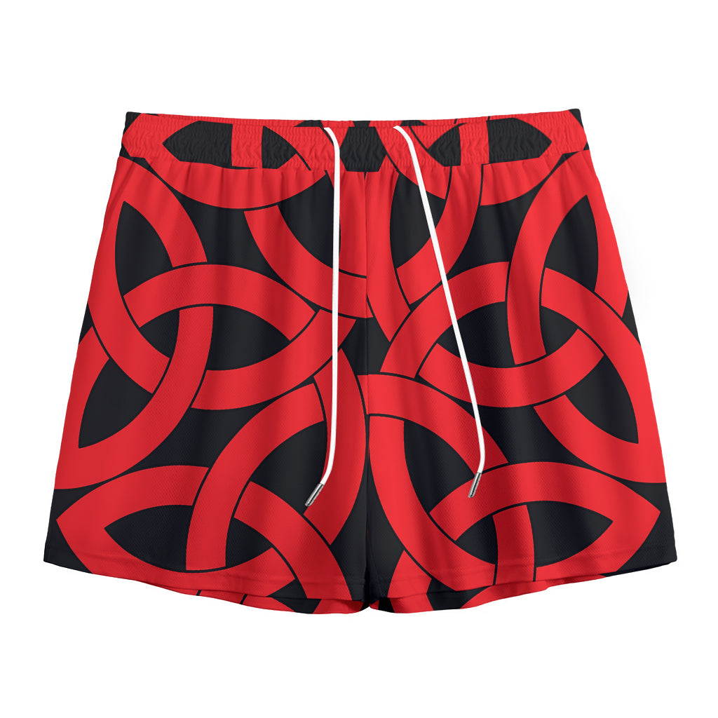 Red Celtic Knot Print Mesh Shorts