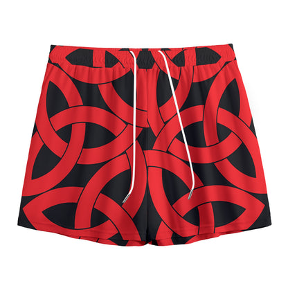 Red Celtic Knot Print Mesh Shorts