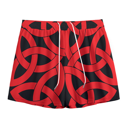 Red Celtic Knot Print Mesh Shorts