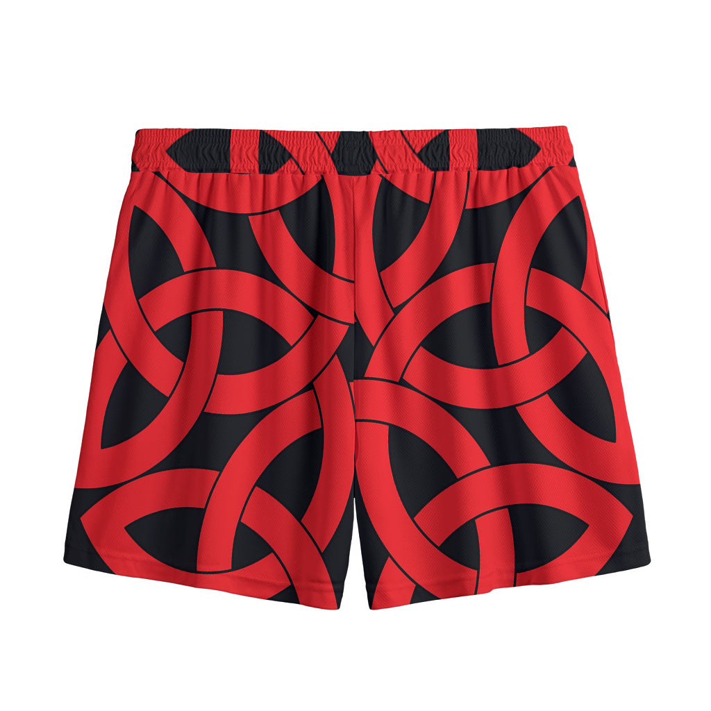Red Celtic Knot Print Mesh Shorts
