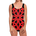 Red Celtic Knot Print One Piece Swimsuit