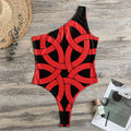 Red Celtic Knot Print One Shoulder Bodysuit
