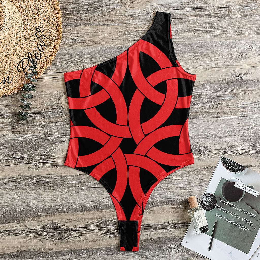 Red Celtic Knot Print One Shoulder Bodysuit