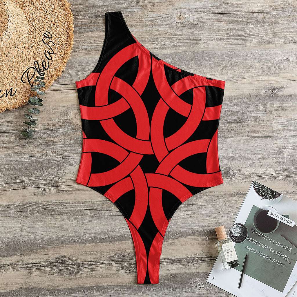 Red Celtic Knot Print One Shoulder Bodysuit