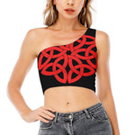 Red Celtic Knot Print One Shoulder Crop Top