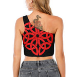 Red Celtic Knot Print One Shoulder Crop Top