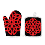 Red Celtic Knot Print Oven Mitt And Pot Holder Set