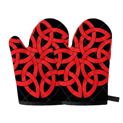Red Celtic Knot Print Oven Mitts