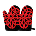 Red Celtic Knot Print Oven Mitts