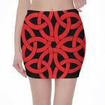 Red Celtic Knot Print Pencil Mini Skirt