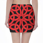 Red Celtic Knot Print Pencil Mini Skirt