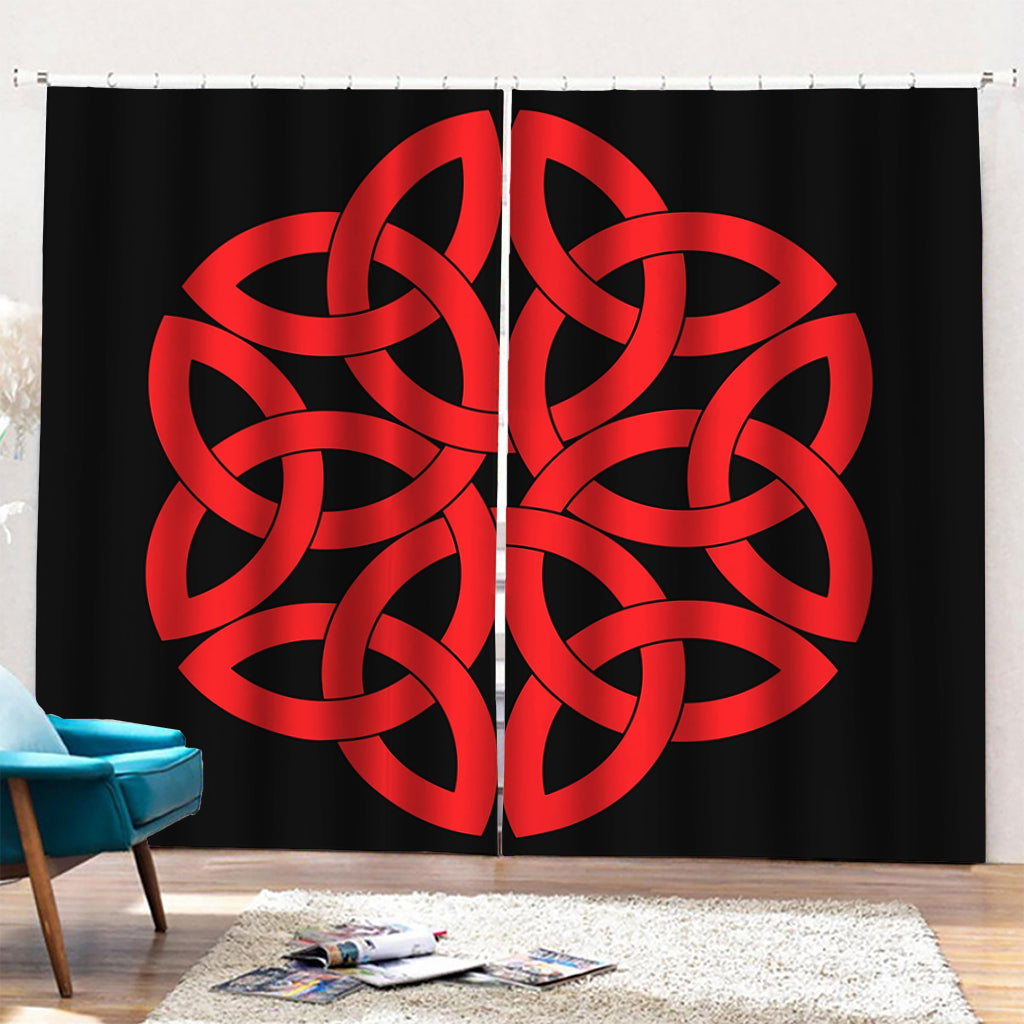 Red Celtic Knot Print Pencil Pleat Curtains