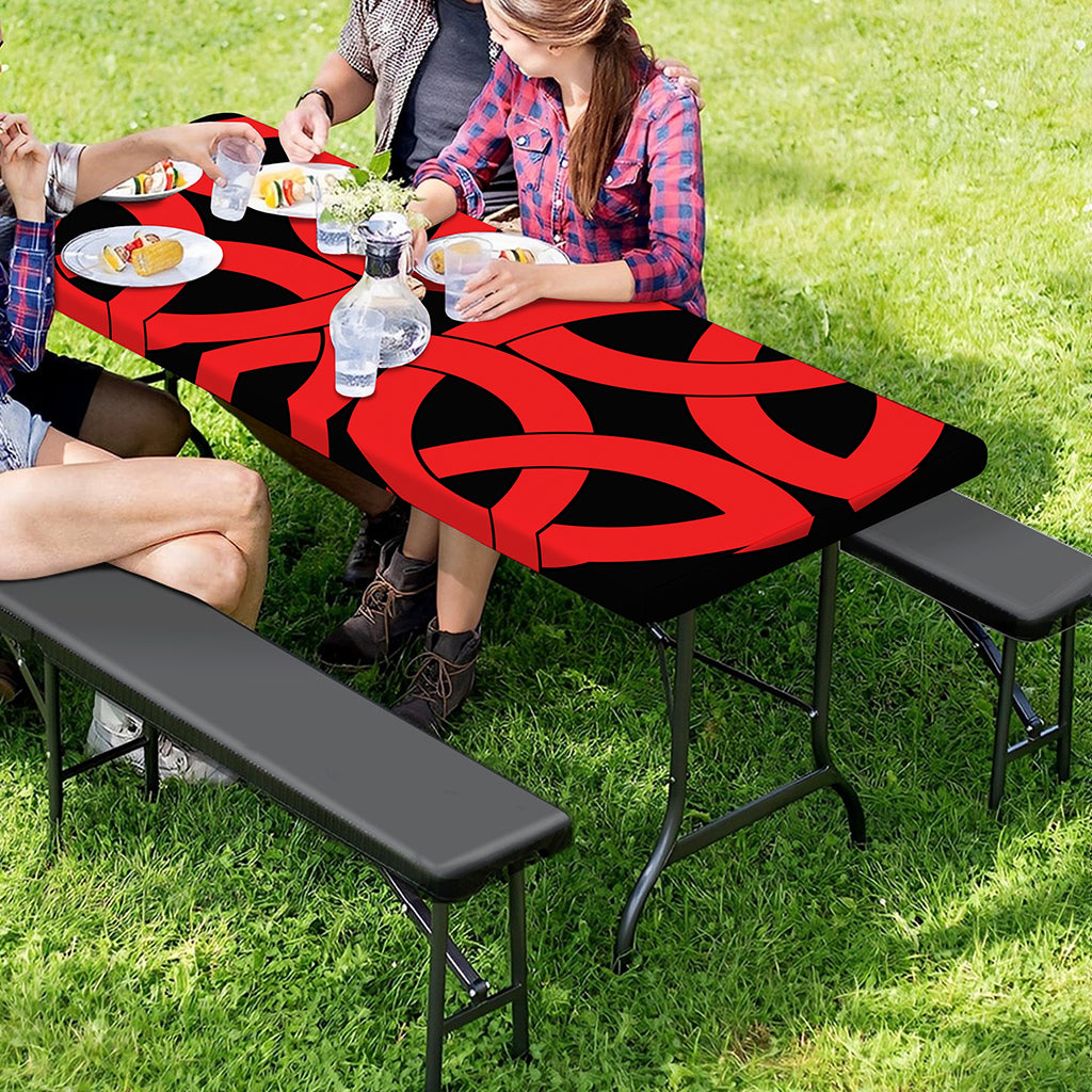Red Celtic Knot Print Picnic Table Cover