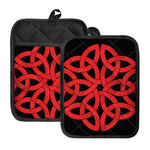 Red Celtic Knot Print Pot Holders With Pocket