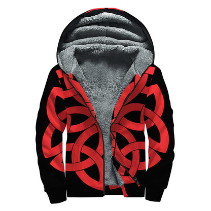 Red Celtic Knot Print Sherpa Lined Zip Up Hoodie