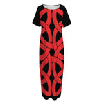 Red Celtic Knot Print Short Sleeve Long Nightdress