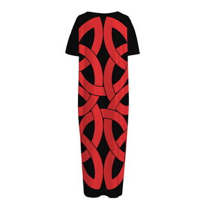 Red Celtic Knot Print Short Sleeve Long Nightdress