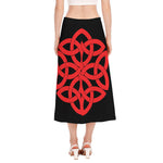 Red Celtic Knot Print Side Slit Midi Skirt