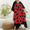 Red Celtic Knot Print Silk V-Neck Kaftan Dress