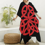 Red Celtic Knot Print Silk V-Neck Kaftan Dress