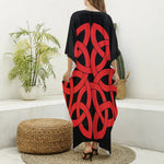 Red Celtic Knot Print Silk V-Neck Kaftan Dress