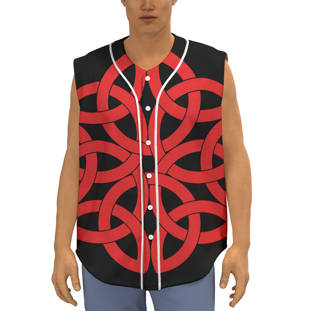 Red Celtic Knot Print Sleeveless Baseball Jersey