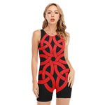 Red Celtic Knot Print Sleeveless One Piece Swimsuit