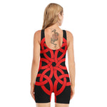 Red Celtic Knot Print Sleeveless One Piece Swimsuit