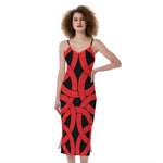Red Celtic Knot Print Slim Fit Midi Cami Dress
