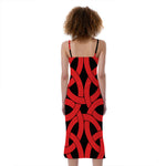 Red Celtic Knot Print Slim Fit Midi Cami Dress