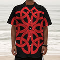 Red Celtic Knot Print Textured Short Sleeve Shirt