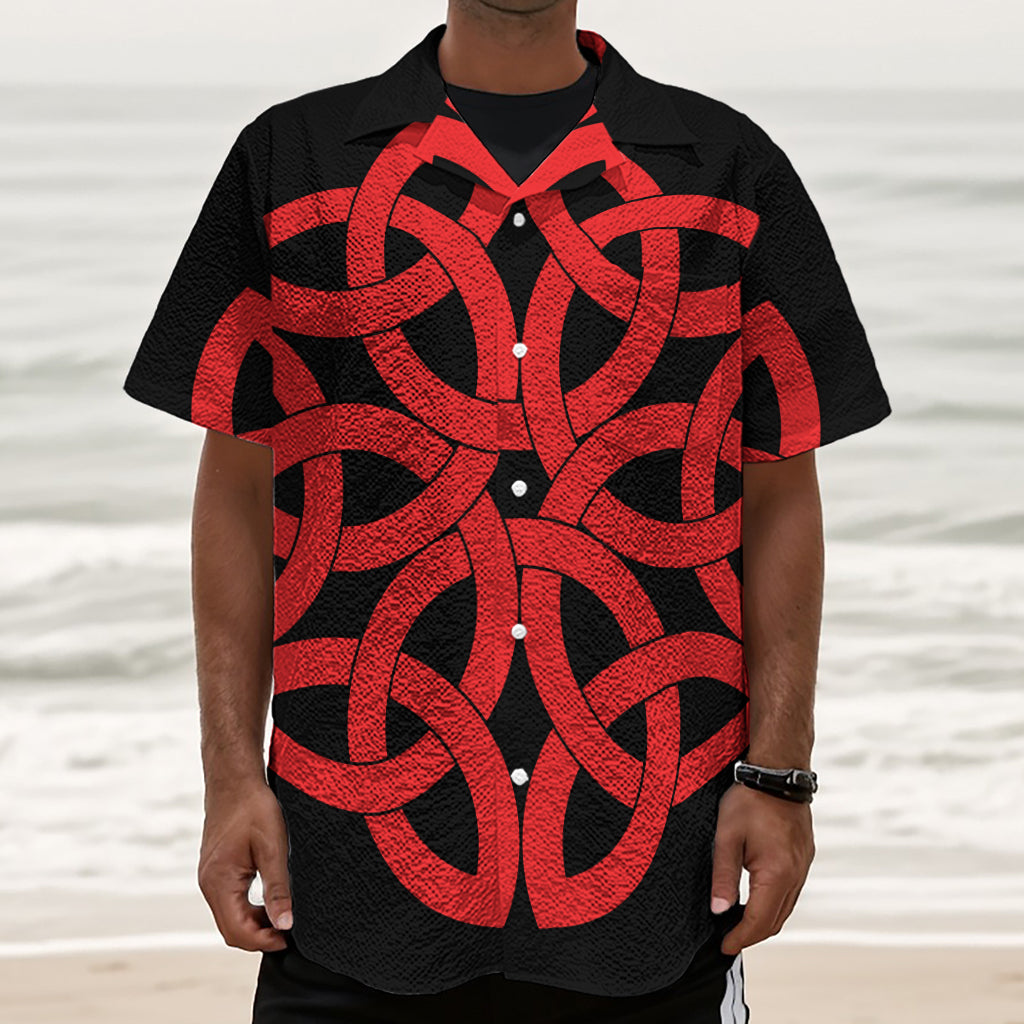 Red Celtic Knot Print Textured Short Sleeve Shirt