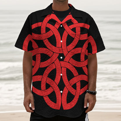 Red Celtic Knot Print Textured Short Sleeve Shirt