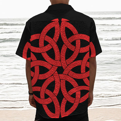 Red Celtic Knot Print Textured Short Sleeve Shirt