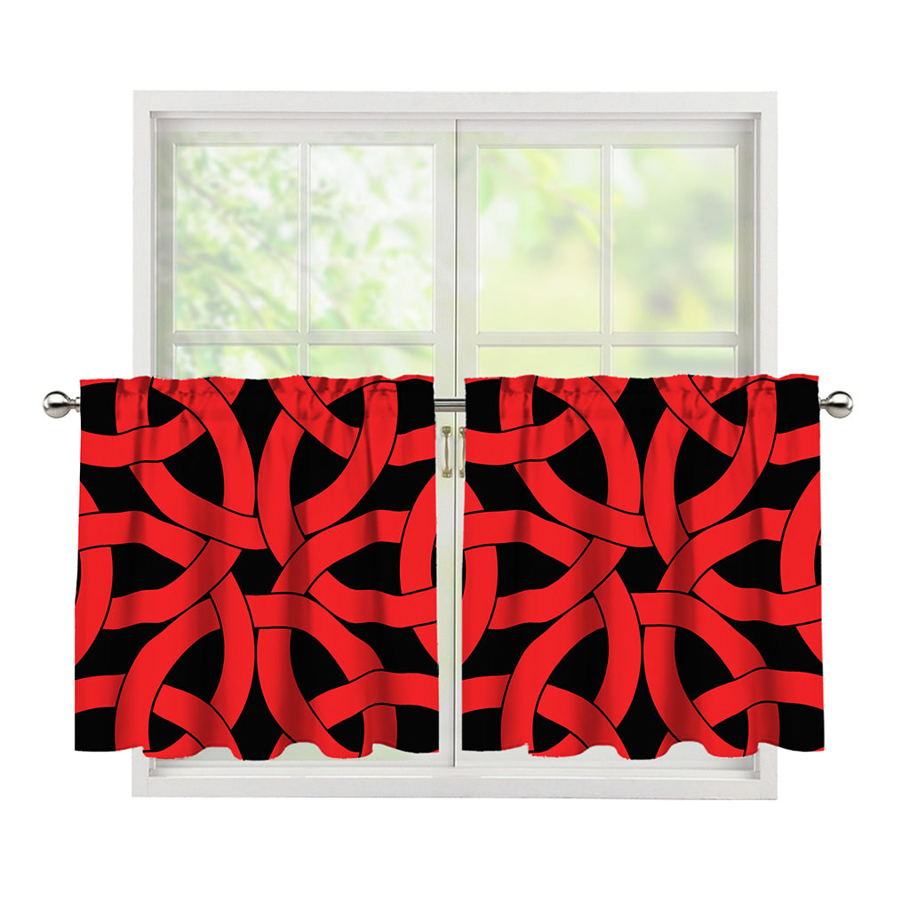 Red Celtic Knot Print Tier Curtains