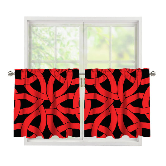 Red Celtic Knot Print Tier Curtains