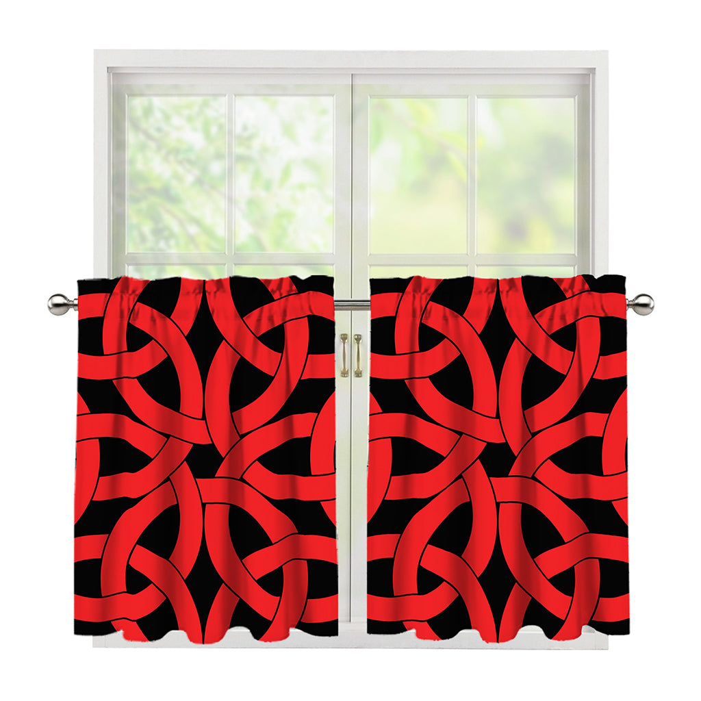 Red Celtic Knot Print Tier Curtains