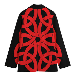 Red Celtic Knot Print Women's Cotton Blazer